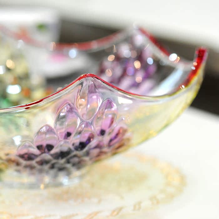 炫彩花纹水晶玻璃水果盘