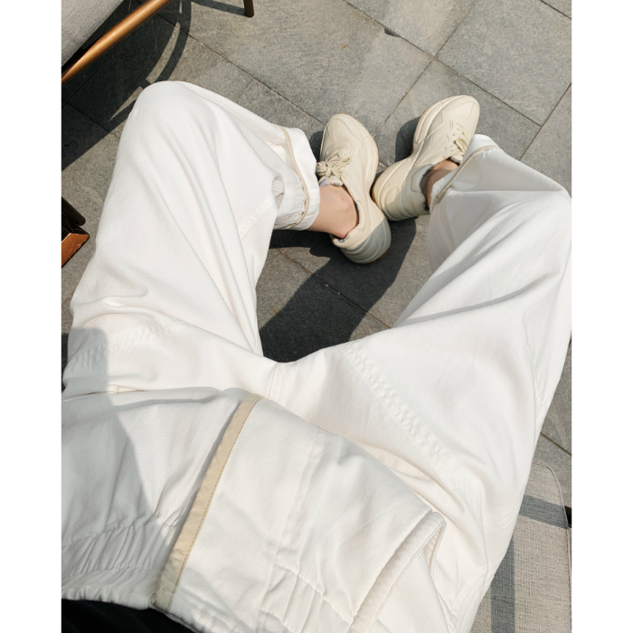 HanniStudio白色高腰牛仔裤女宽松阔腿2019春夏新款松紧腰薄款直在类目 女装/女士精品, 裤子, 休闲裤中 - 来自Buy2taobao.com提供专业的淘宝代购服务