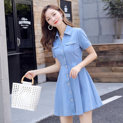 牛仔连衣裙女2019夏季新款流行潮薄女装气质a字裙夏天小清新裙子
