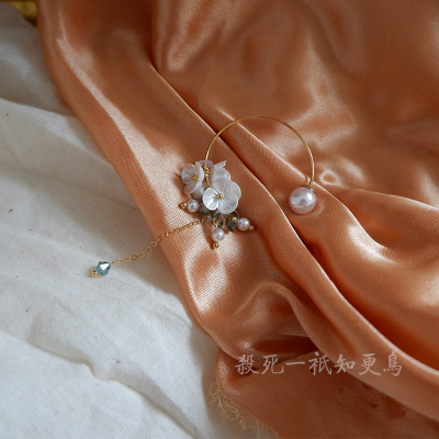 「知更鸟」珍珠少女 原创精致全包金法式清新仙女白花朵耳环耳饰