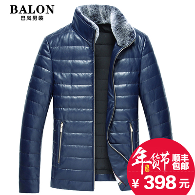 海宁冬装羽绒服男中年短款皮衣 男士皮羽绒商务修身加厚皮衣男