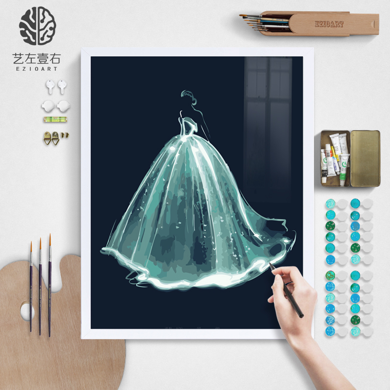 diy数字油画 客厅带框水晶蓝婚纱填色手绘装饰挂画定制礼物婚纱在类目 家居饰品, 装饰画, DIY/数字油画中 - 来自Buy2taobao.com提供专业的淘宝代购服务