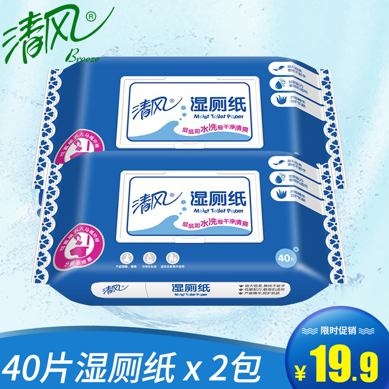 清风湿厕纸巾40片2包家庭装成人液体厕纸洁阴私处杀菌便携卫生纸在类目 洗护清洁剂/卫生巾/纸/香薰, 纸品/湿巾, 湿巾中 - 来自Buy2taobao.com提供专业的淘宝代购服务