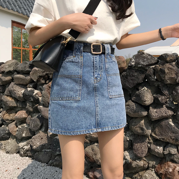 2019夏季新款韩版大口袋水洗牛仔短裙高腰显瘦A字半身裙女送腰带|ruв категории Женская одежда, юбка - от Buy2taobao.com для оказания профессиональной услуги покупки агента Taobao