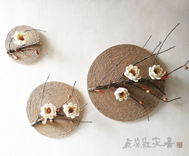 创意中式沙发背景墙挂件 客厅餐厅壁饰复古麻绳圈挂画干花干枝挂在类目 家居饰品, 壁饰中 - 来自Buy2taobao.com提供专业的淘宝代购服务