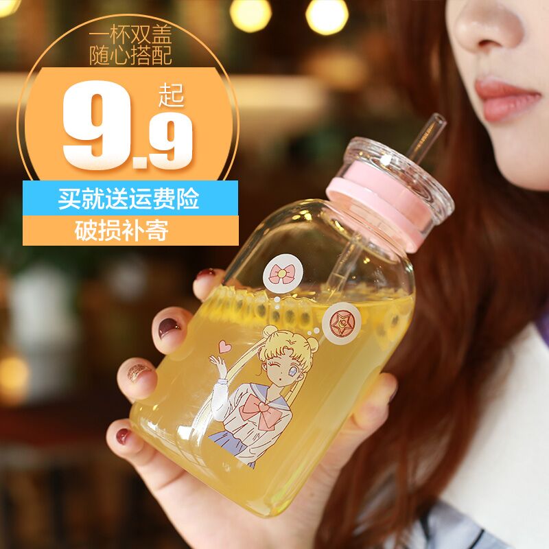 可爱简约玻璃杯大容量便携水杯子创意两用果汁茶杯男女学生吸管杯|ruв категории посуда, кубок/кубок/чайник, стакан - от Buy2taobao.com для оказания профессиональной услуги покупки агента Taobao