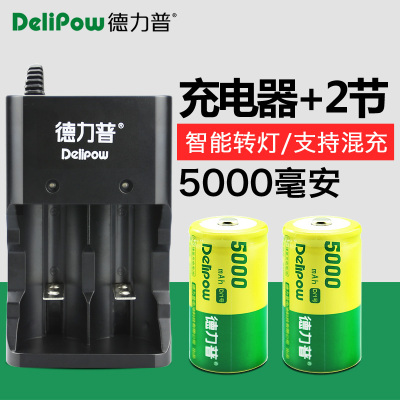 德力普1号充电电池充电器套装收音机热水器燃气灶一号电池D型