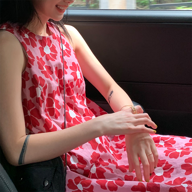 littledry Home-made without oil Sweet gules printing Vest skirt temperament Mid length version Versatile Dressin the Women's clothing/Boutique , Dress category - from Buy2taobao.com to provide professional Taobao agent buy service