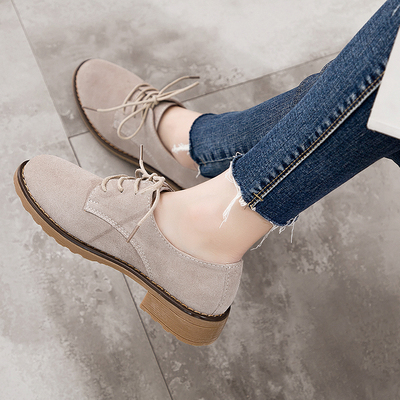 2017秋新款英伦风女单鞋圆头粗跟复古小皮鞋学院风小白鞋真皮女鞋