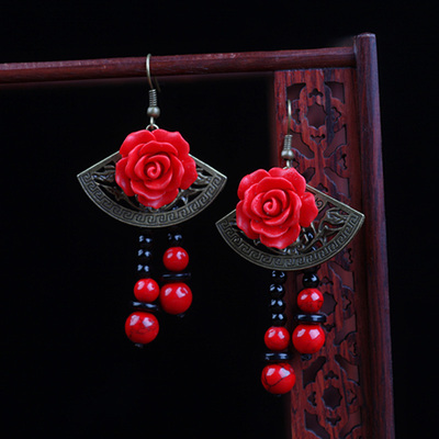 凤仪（饰品）花朵陶瓷民族风耳环古代古风古典中国风耳坠耳饰女