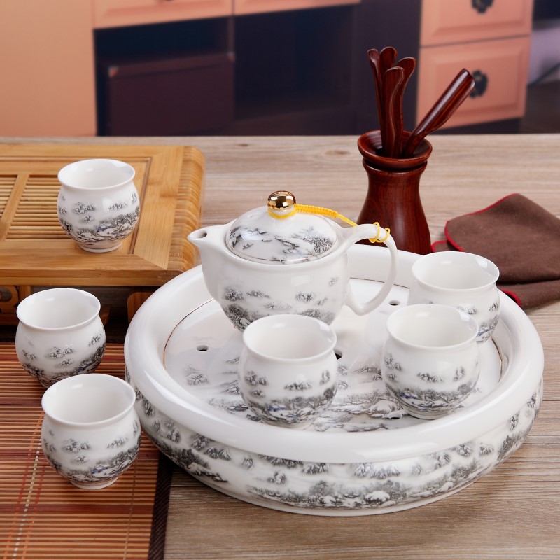 茶具整套陶瓷家用简约茶具套装 双层隔热茶杯 景德镇功夫茶具茶盘在类目 餐饮具, 茶具, 整套茶具中 - 来自Buy2taobao.com提供专业的淘宝代购服务