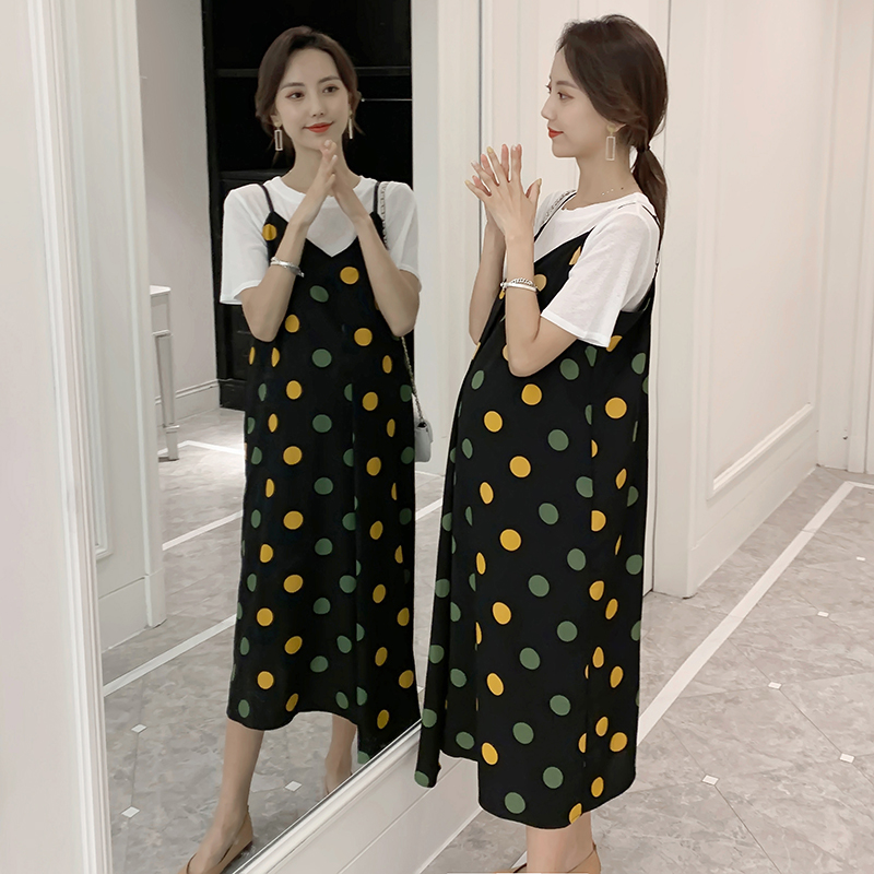 孕妇套装夏装2019新款时尚纯色圆领T恤上衣+V领吊带波点连衣裙女|msdalam kategori Bekalan Ibu / Ibu / Pemakanan, bersalin, Sling/Vest - dari Buy2taobao.com untuk memberikan perkhidmatan ejen Taobao profesional membeli