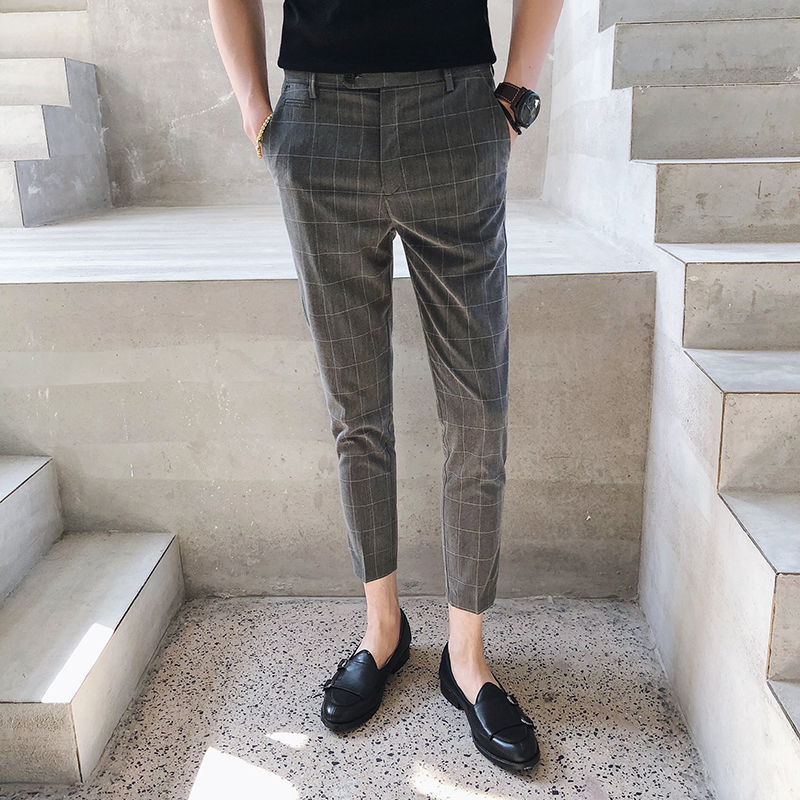 lattice trousers Korean Edition Trend Ninth pants summer 2019 Self cultivation Western-style trousers Tight fitting Feet Casual pantsin the Men's clothing, Casual pants category - from Buy2taobao.com to provide professional Taobao agent buy service