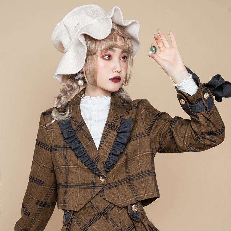 【POMPOM】格纹玩偶系列2019 复古格纹 少女短款西装外套现货页面在类目 女装/女士精品, 短外套中 - 来自Buy2taobao.com提供专业的淘宝代购服务