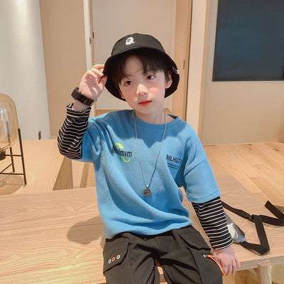 小贝潮品男童T恤秋装2020新款 儿童韩版宽松洋气假两件中大童春秋