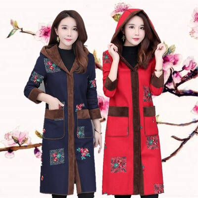 大码女装秋冬上衣中长款休闲外套显瘦加绒连帽冬季加厚胖妈妈棉衣