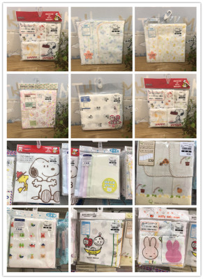 日本本土西松屋新生儿纱布口水巾婴儿喂奶巾宝宝洗脸巾 浴巾5枚装