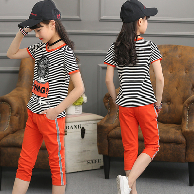 2017夏装女童套装童装夏季新款纯棉运动休闲中大童短袖两件套装潮