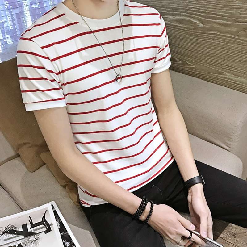 夏季纯色拼接男士短袖t恤丅血韩版夏天短轴衣服薄款横条纹体桖土|msdalam kategori Pakaian Lelaki, baju-T - dari Buy2taobao.com untuk memberikan perkhidmatan ejen Taobao profesional membeli