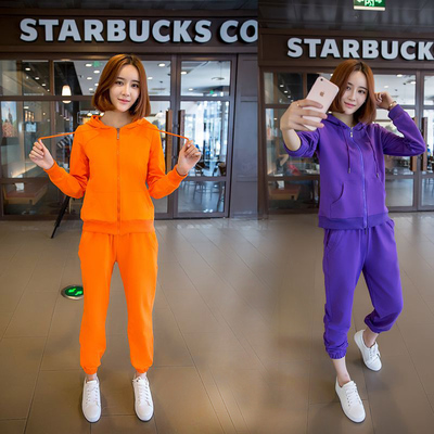 运动服两件套 带帽长袖拉链开衫卫衣 灯笼裤休