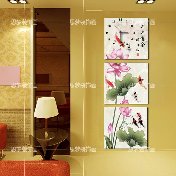 Frameless paintings Wall clock Triptych Art clocks and watches Fashion creative a living room Wall clock modern Entrance Decorative painting Lotus Fishin the Home accessories , Decorative painting , Frameless painting wall clock category - from Buy2taobao.com to provide professional Taobao agent buy service