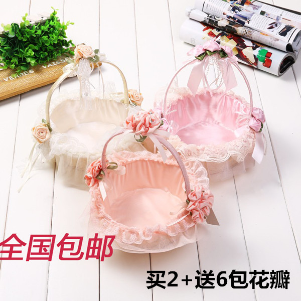 手提藤编织高档蕾丝花边婚庆用品婚礼花篮花童花瓣篮子水果礼品篮|ruв категории доставка цветов/цветок моделирования/растения садоводства, свадебные цветы макет, Свадьба корзинка - от Buy2taobao.com для оказания профессиональной услуги покупки агента Taobao