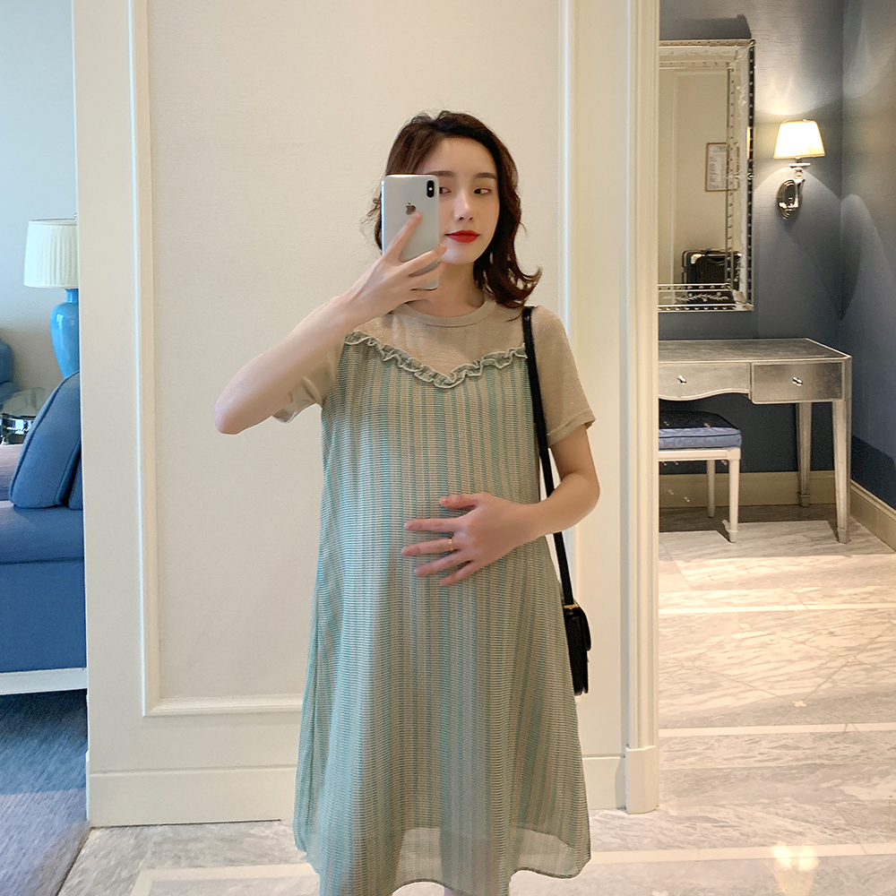 孕妇连衣裙2019新款韩版夏装短袖雪纺拼接宽松时尚中长款孕妇装潮|msdalam kategori Bekalan Ibu / Ibu / Pemakanan, bersalin, pakaian - dari Buy2taobao.com untuk memberikan perkhidmatan ejen Taobao profesional membeli