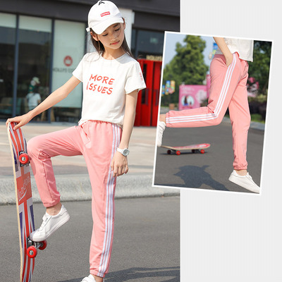 女童运动裤夏薄款2019新款儿童裤子中大童夏季洋气长裤12岁15休闲