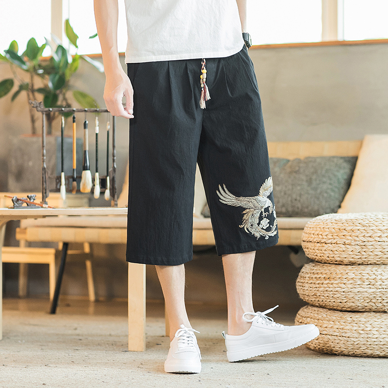 中國風夏季新款棉麻寬松七分褲男休閑褲男鳳凰刺繡褲子哈倫褲在類目 男裝, 休閒褲中 - 來自Buy2taobao.com提供專業的淘寶代購服務