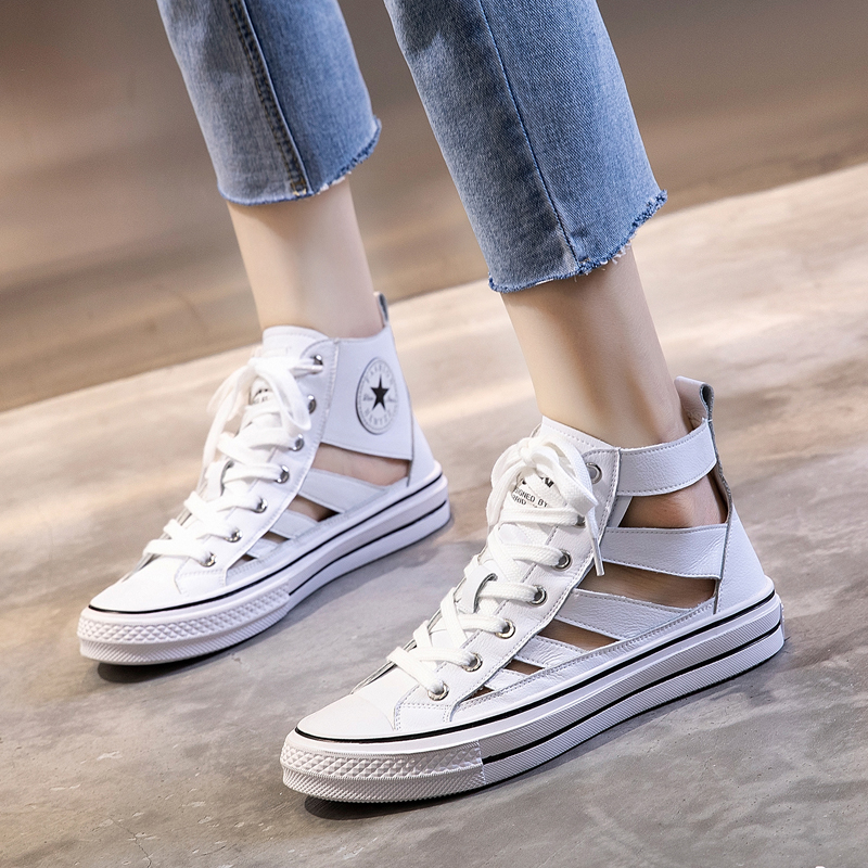 genuine leather ventilation white High shoes 2019 new pattern Hip hop Hollowed out net Versatile reverent summer White shoesin the Women's Shoes, High shoes category - from Buy2taobao.com to provide professional Taobao agent buy service