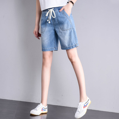 牛仔短裤女五分裤夏2018新款韩版学生松紧高腰百搭宽松哈伦热裤薄