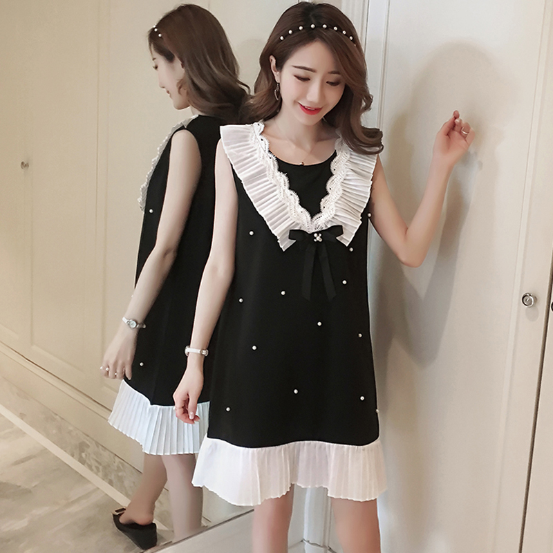 Women dress 2019 Summer wear fashion Nail bead Chiffon fold lace leisure time Mid length version vest Dress Largein the Maternity/Maternal supplies/Nutrition , Maternity , Dress category - from Buy2taobao.com to provide professional Taobao agent buy service