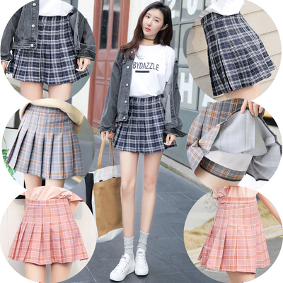 2018新款港味ulzzang格子女夏a字半身裙百褶短裙chic高腰ins超火