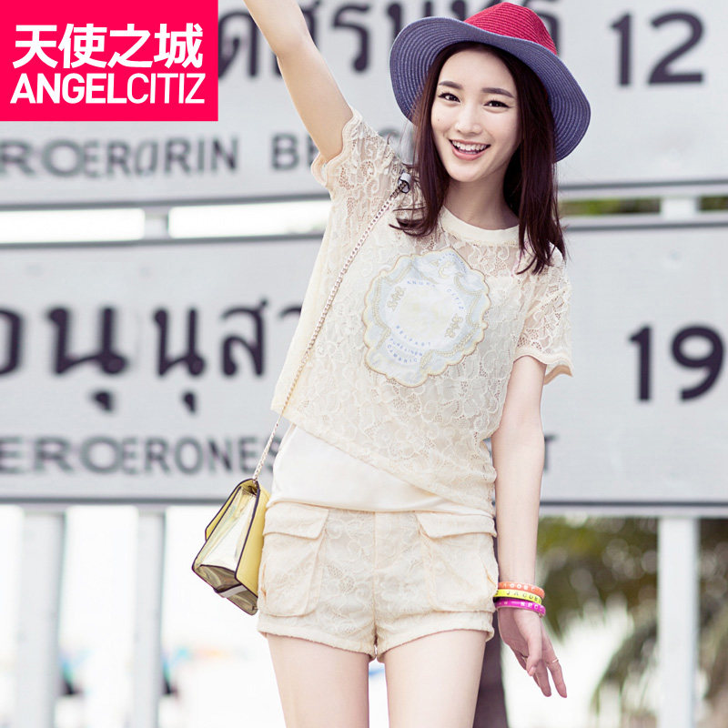 新款贴布绣<em>上衣吊带短裤</em>三件套休闲<em>套装</em>女(商