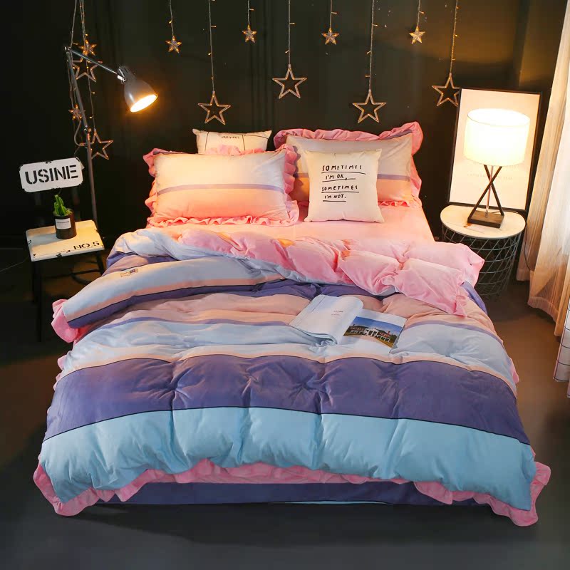 韩版荷叶边水晶绒四件套保暖加厚珊瑚绒法莱绒宝宝绒冬季床上用品|msdalam kategori seperai dan bantal, pakej peralatan tempat tidur/Sebuah keluarga empat/Keping kit - dari Buy2taobao.com untuk memberikan perkhidmatan ejen Taobao profesional membeli