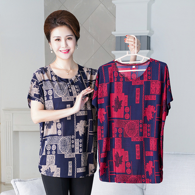 中老年女装夏装奶奶装老人加大加肥宽松短袖上衣50岁60妈妈蝙蝠袖