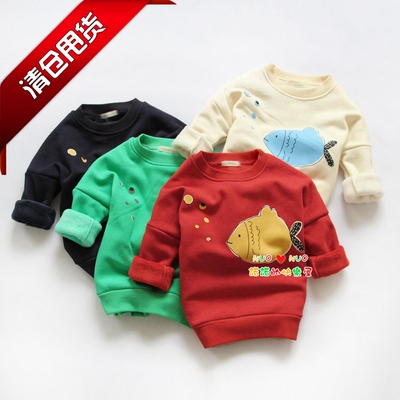 大清仓不退换~韩版童装春秋男女童小鱼加绒卫衣上衣儿童套头衫