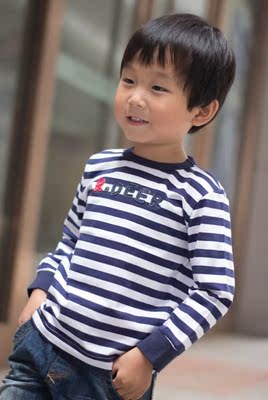 清仓超值~男童长袖T恤 儿童条纹打底衫  色织条 百搭 100-120码