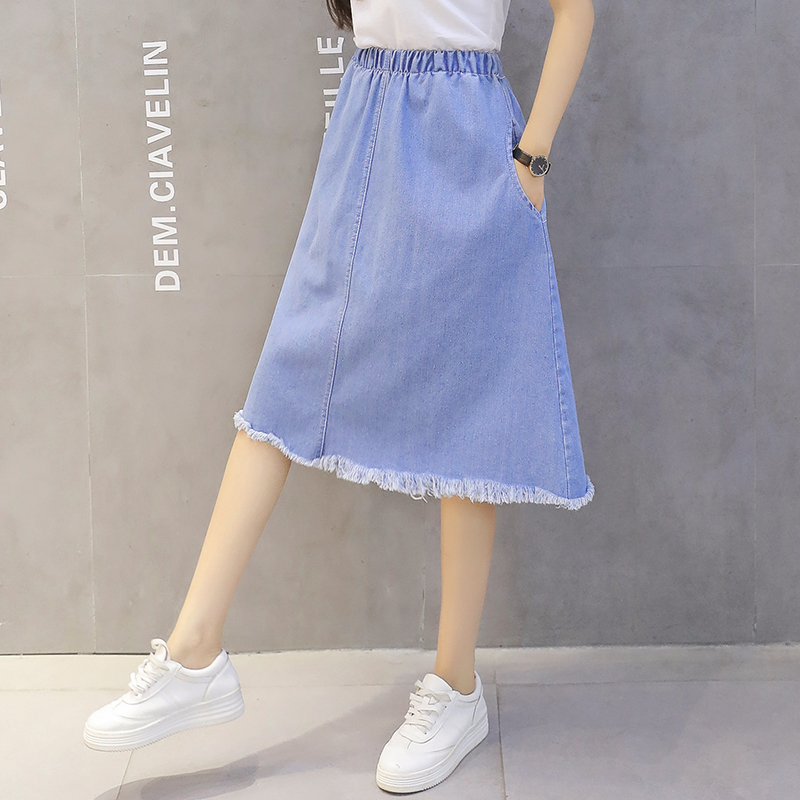 Spring and summer Korean Edition student Mid length version Elastic waist Denim skirt skirt mm Paige Show thin skirtin the Women's clothing/Boutique , Skirts category - from Buy2taobao.com to provide professional Taobao agent buy service