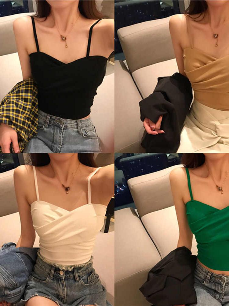 吊带春夏胸垫韩版女装气质内搭外穿交叉褶皱带2019小新款纯色背心|ruв категории плесень играть/Аниме/вокруг/cos/настольные игры, вторичный элемент Лолита, Лолита/мягкая одежда/переплет - от Buy2taobao.com для оказания профессиональной услуги покупки агента Taobao