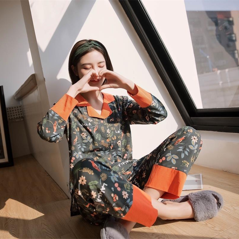 2019春季新品 长袖纯棉睡衣 女纯棉花卉休闲开衫女时尚家居服套装|ruв категории Нижнее белье, пижама/домашнего костюм - от Buy2taobao.com для оказания профессиональной услуги покупки агента Taobao