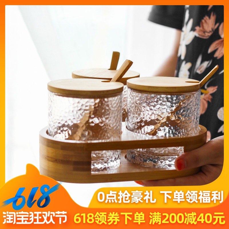 日式创意家用锤目纹玻璃调味罐 竹木调料盒调味料瓶盐罐三件套装在类目 厨房/烹饪用具, 厨用小工具/厨房储物, 储物瓶罐/厨房储物器皿, 调味瓶罐中 - 来自Buy2taobao.com提供专业的淘宝代购服务