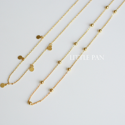 s925纯银金色间隔圆片小圆珠锁骨链 欧美日韩复古极简风项链