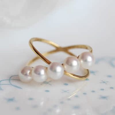 Tanabata 18K Gold double Annulus Pearl Ring natural Freshwater pearls Strong light Pearl 4.5-5MM Send his girlfriendin the Jewelry/Diamond/Jade/Gold , Natural pearls (New) , Bracelets category - from Buy2taobao.com to provide professional Taobao agent buy service