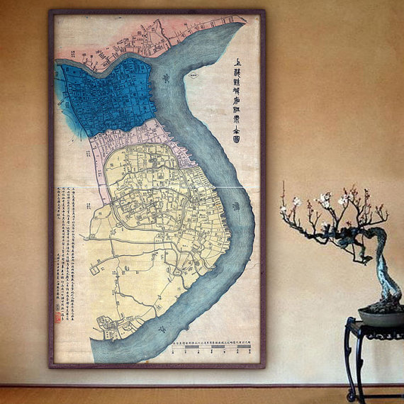 1884上海县城厢租界中国老地tu图装饰画Old民宿map新中式Shanghai|ruв категории Домашний быт, декоративная живопись, современные декоративные картины - от Buy2taobao.com для оказания профессиональной услуги покупки агента Taobao