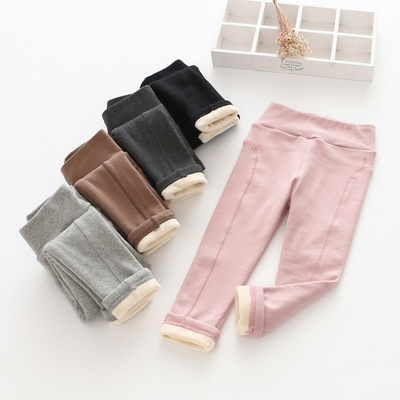 女童纯色加绒打底裤2017冬装新款宝宝简约百搭长裤儿童加厚裤子