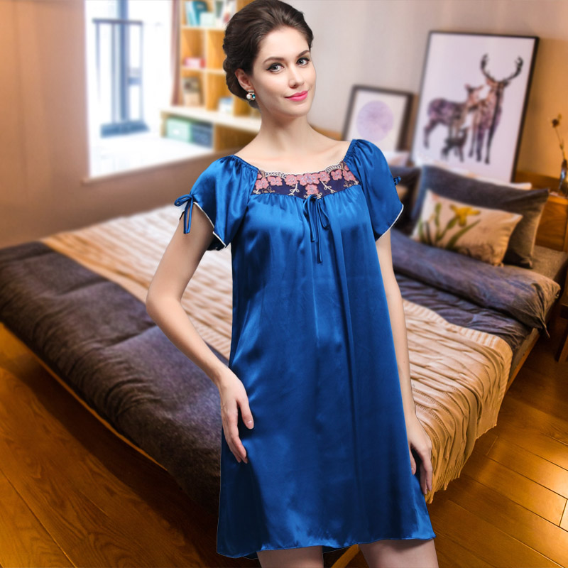 品牌100%桑蚕丝睡衣女夏宽松短袖纯色真丝睡裙家居服正宗丝绸在类目 女士内衣/男士内衣/家居服, 睡裙中 - 来自Buy2taobao.com提供专业的淘宝代购服务
