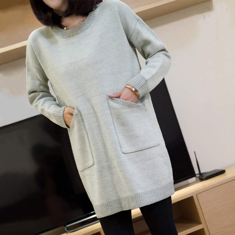 秋冬套头圆领宽松韩版百搭时尚针织毛衣女秋冬中长款针织衫口袋在类目 女装/女士精品, 毛衣中 - 来自Buy2taobao.com提供专业的淘宝代购服务