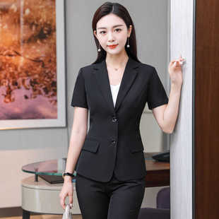 黑色小西装外套薄款短袖气质夏季修身职业装套装女士正装工作西服
