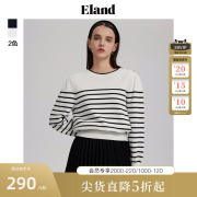 Eland衣恋条纹针织衫毛衣女宽松圆领学院风短款上衣春夏